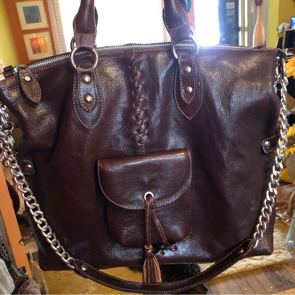 Beautiful Dark Cherry Brown Italian Leather Handbag